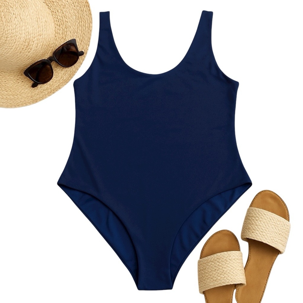 Kittenish Navy Blue Scoop Neck One Piece Swimsuit Large Minimalist Capsule EUC